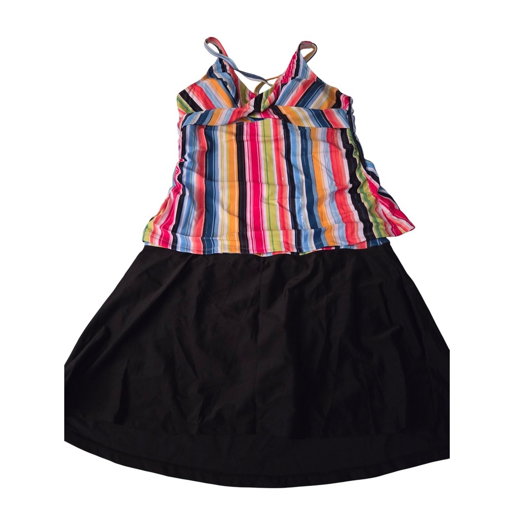 Talisea Womens XL Tankini‎ Swimsuit Set Striped Top Black Swim Skirt NWT New